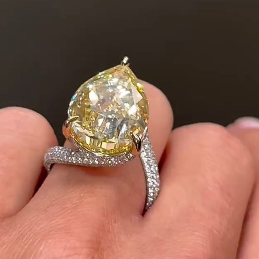 Fancy Vivid Yellow Pear Cut Moissanite Diamond Engagement Ring