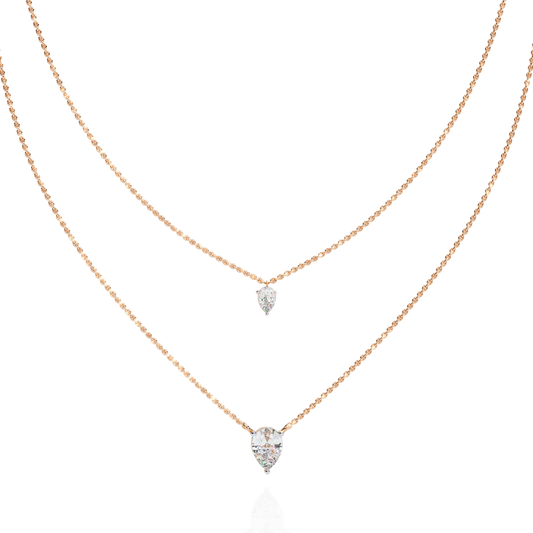 Layered Pear Cut Moissanite Diamond Double Pendant Necklace