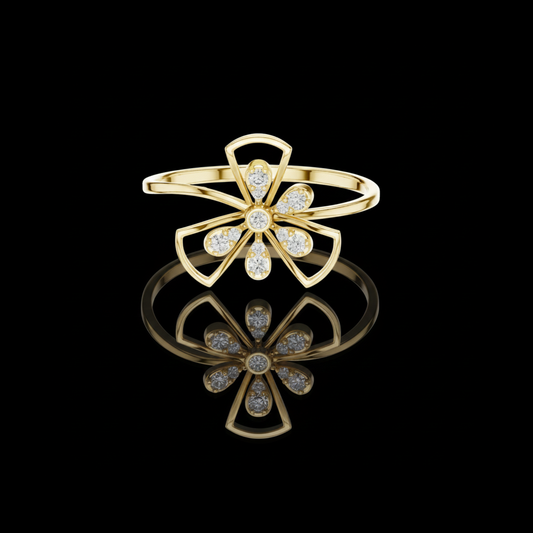 Floral Petal Round Cut Moissanite Diamond Ring