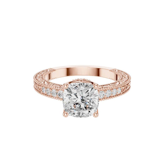Vintage Cushion Cut Moissanite Diamond Engagement Ring With Filigree Band