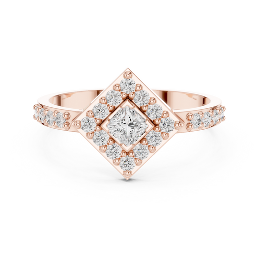 Princess Cut Halo Diamond Square Lab Grown Diamond Ring