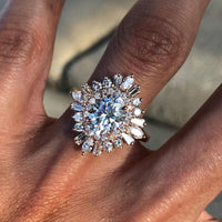 Round Brilliant Moissanite Diamond Sunburst Cluster Ring