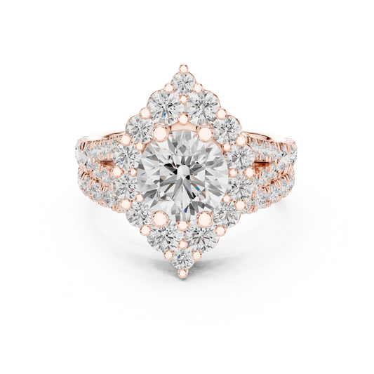 Art Deco Inspired Round Cut Lab Diamond Cluster Halo Ring