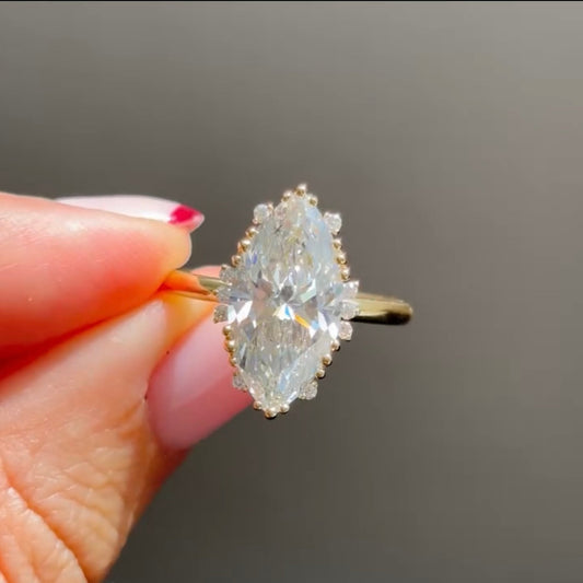 Marquise Cut Moissanite Diamond Halo Engagement Ring