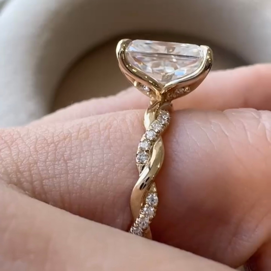 Radiant Cut Lab Grown Diamond Twisted Band Pave Engagement Ring
