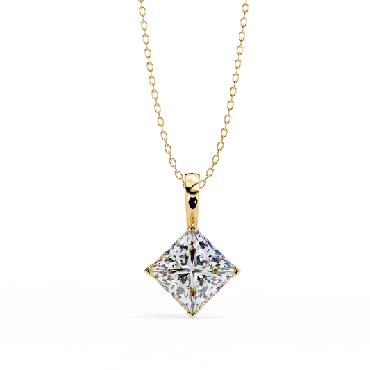 2.87 TCW Luxurious Princess Cut Lab Grown Diamond Pendant with Four Prong Gold Bail Setting