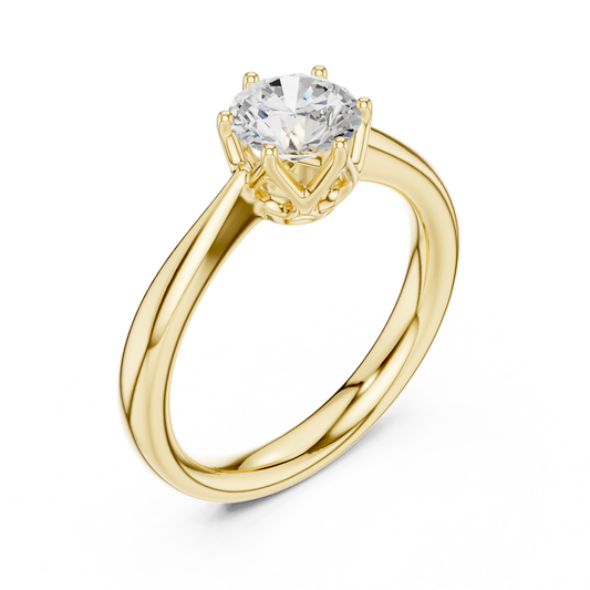 Round Cut Brilliant Six Prong Lab Diamond Cathedral Solitaire Ring