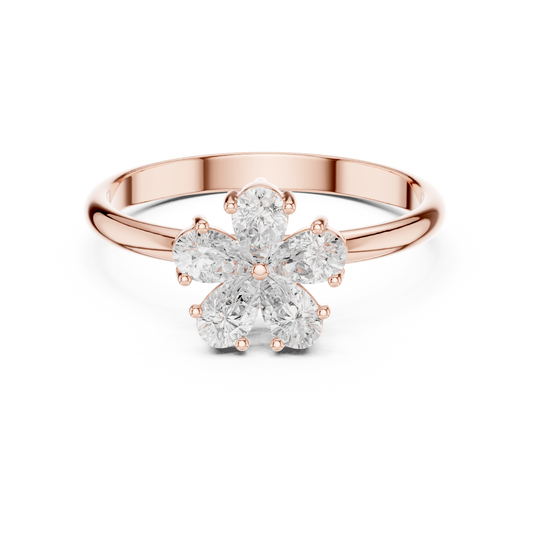Pear Cut Flower Shape Lab Diamond Engagement Ring