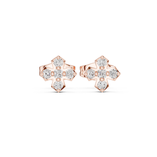 Refined Geometric Cross Round Lab Diamond Stud Earrings with Five Stone Cluster