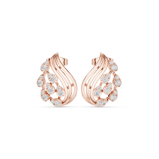Modern Wave Round Moissanite Diamond Stud Earrings Flowing Flame Design