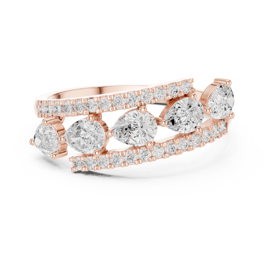 Five Stone Pear and Round Lab Grown Diamond Bypass Ring