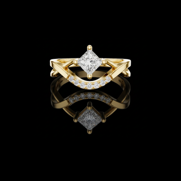 0.38 CT Open Frame Ring Showcasing a Floating Princess Moissanite Diamond with a Curved Pave Accented Band