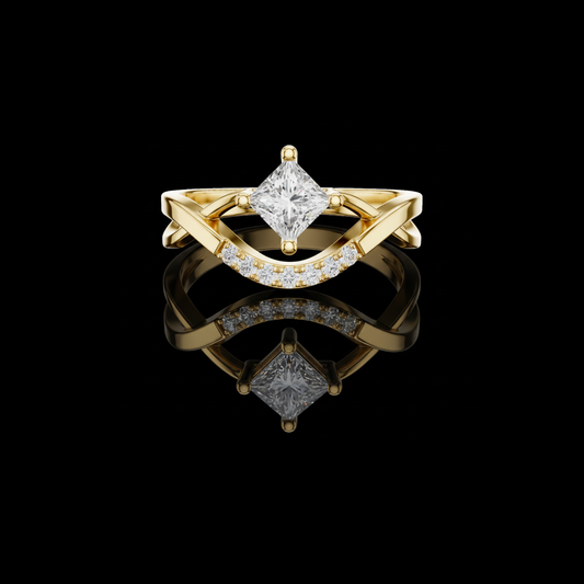 0.38 CT Open Frame Ring Showcasing a Floating Princess Lab Grown Diamond with a Curved Pave Accented Band