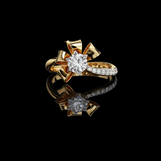 Floral Inspire Round Moissanite Diamond with Pave Band Ring