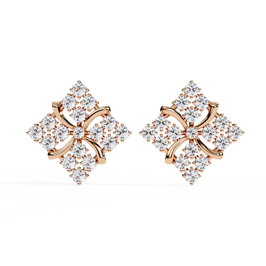 Exquisite Cluster Stud Lab Grown Earrings with Brilliant Diamond Floral Sparkle and Elegant Curved Detailing