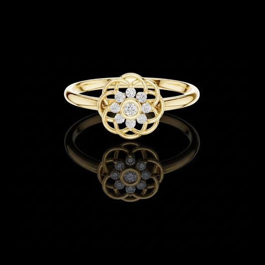 0.06 TCW Intricate Lattice Style Petal Delicate Bloom Moissanite Round Diamond Design