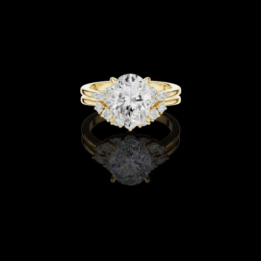 2.50 CT Dazzling Oval Cut Lab Grown Diamond Ring with Floral Inspired Halo and Split Shank Band