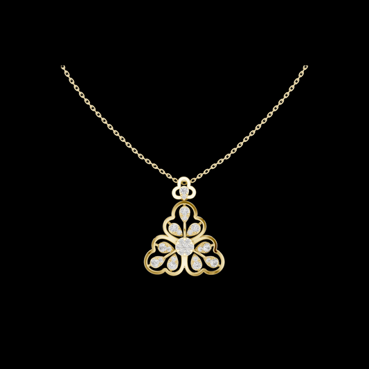 Three Leaf Floret Layering Pendant Encrusted with Multi Stone Moissanite