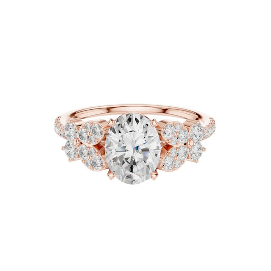 1.00 CT Harmony Oval Cut Lab Grown Diamond Ring with Floral Diamond Cluster Accents