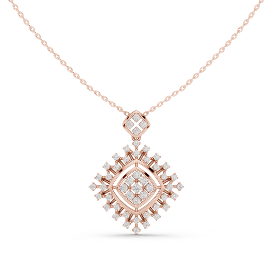 Round Moissanite Diamond Geometric Square Pendant Necklace