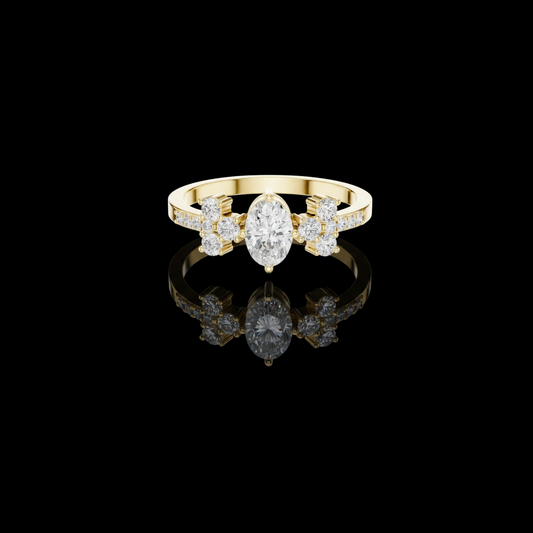 0.35 CT Heirloom Quality Oval Cut Moissanite Diamond Ring with Floral Cluster Accents