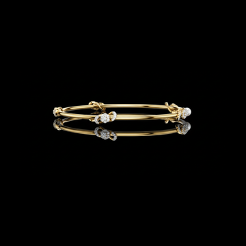 0.51 TCW Designer Gold Floral Moissanite Round Diamond Bangle Bracelet for Women