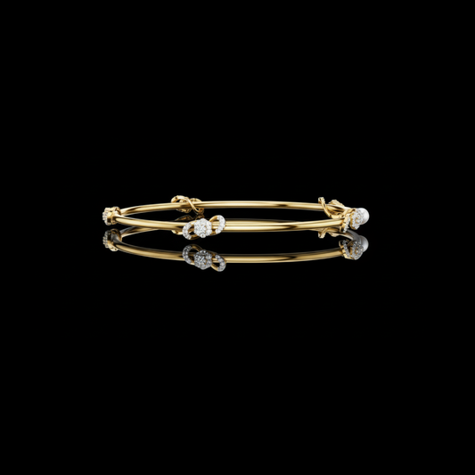 0.51 TCW Designer Gold Floral Moissanite Round Diamond Bangle Bracelet for Women