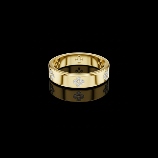 Round Cut Lab Grown Diamond Men's Four Leaf Clover Wedding Band