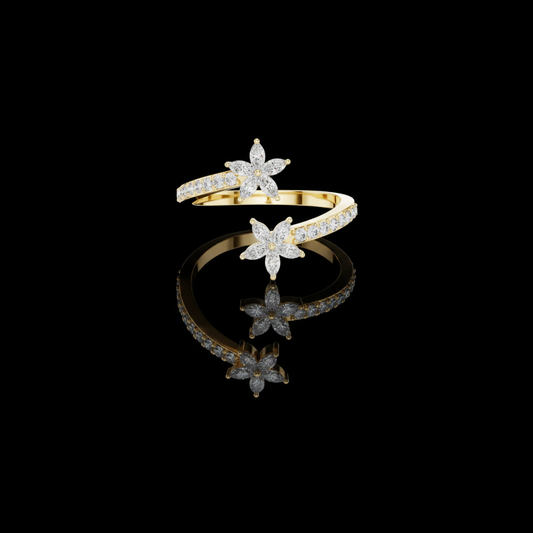 0.25 CT Exquisite Elegant Floral Marquise Lab Grown Diamond Open Ring with Pave Diamond Band