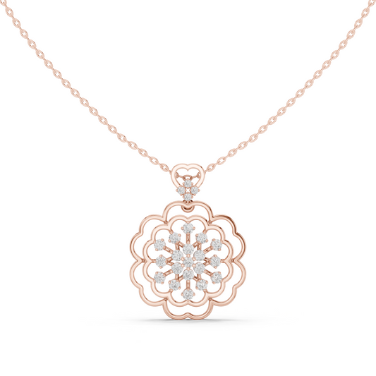 Round Diamond Floral Lab Grown Pendant Necklace