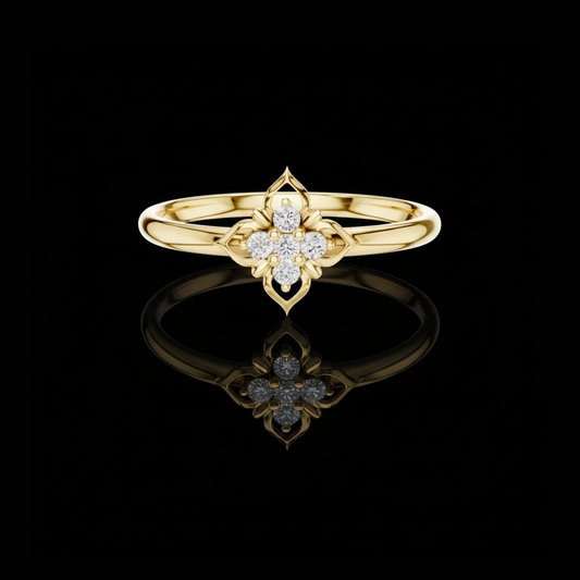 Floral Moissanite Diamond Cluster Ring with Round Cut Brilliant Diamonds