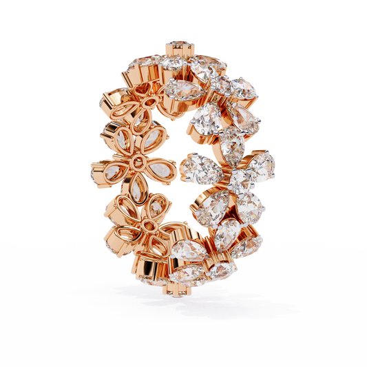 4.17 CT Luxury Floral Ring in Moissanite Diamond Bold Cocktail Jewelry with Pear-Cut Stones for Women