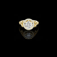 Round Floral Halo Lab Grown Diamond Ring with Infinity Scroll Band