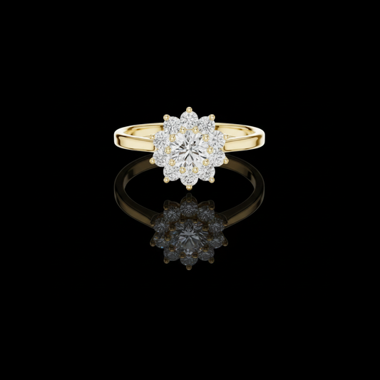 0.40 CT Authentic Floral Halo Round Brilliant Moissanite Diamond Ring in Polished Gold