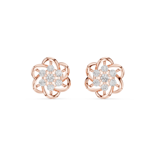 Floral Interwoven Knot Design Round Cut Lab Diamond Stud Earrings