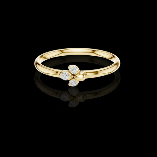 0.035 TCW Delicate Floral Ring Featuring Three Petal Design with Sparkling Round Lab Grown Diamond