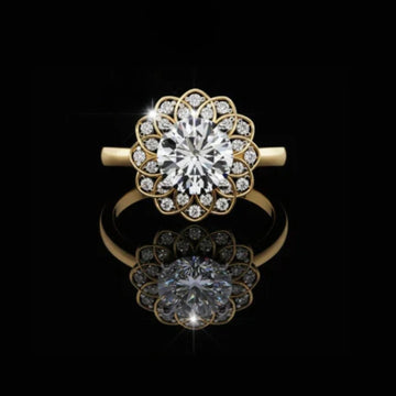 1.45 CT Custom Luxury Iced Out Lab Grown Diamond Bridal Floral Ring With Round Cut Diamonds