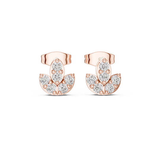 Lotus Bloom Lab Round Cut Diamond Earrings with Layered Petal Cluster Design