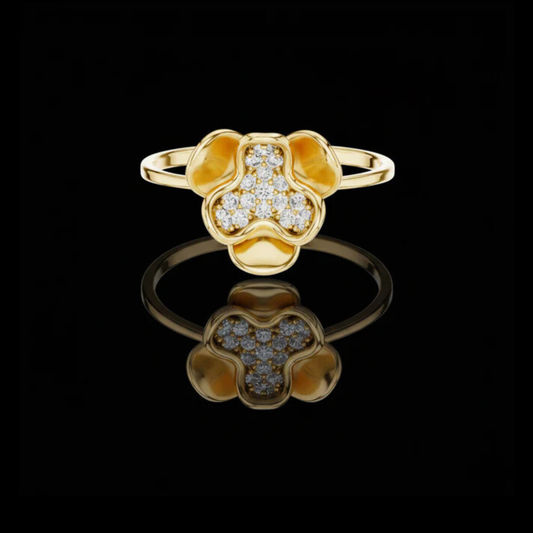 Diamond Paw Print Ring with Round Pave Moissanite Accents