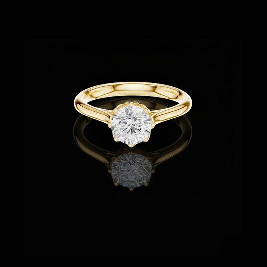Round Cut Lab Diamond Floral Tulip Solitaire Engagement Ring