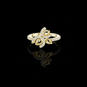 Nature Inspire Leaf  Lab Grown Diamond Ring with Pave Band