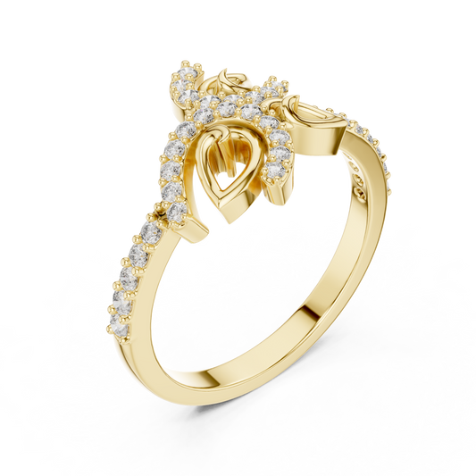 Nature Inspire Leaf Lab Diamond Ring With Pave Band