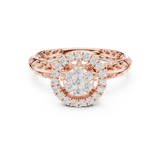 Round Floral Cluster Double Halo Lab Grown Diamond Ring
