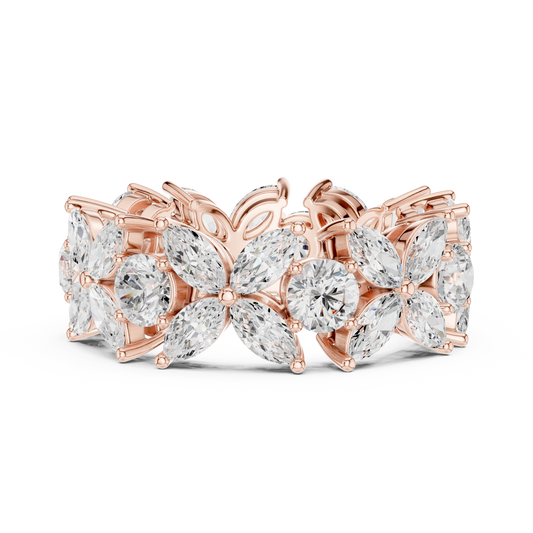 Marquise and Round Lab Grown Diamond Floral Band Ring