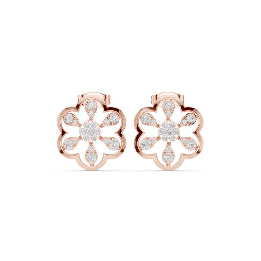 Scalloped Flower Petal Round Brilliant Cut Moissanite Diamond Stud Earrings Openwork Blossom