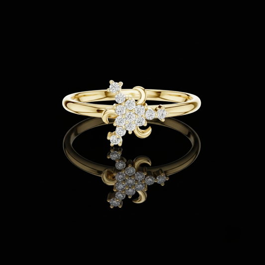Diamond Floral Cluster Ring with Round Moissanite Stones