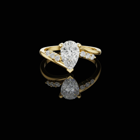 0.75 CT Elegant Pear Shaped Moissanite Diamond Bypass Ring with Graduated Side Accents