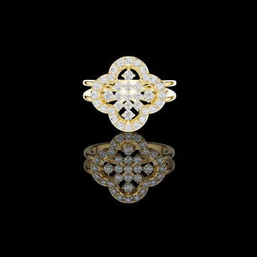 0.71 TCW Exquisite Four Petal Floral Moissanite Diamond Cluster Ring with Double Sleek Band Design