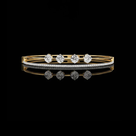 Four Round Lab Diamond Station Bangle Bracelet Pave Accent