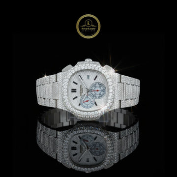 Full Iced Out Diamond Chronograph Watch with Pave Dial & Diamond Band